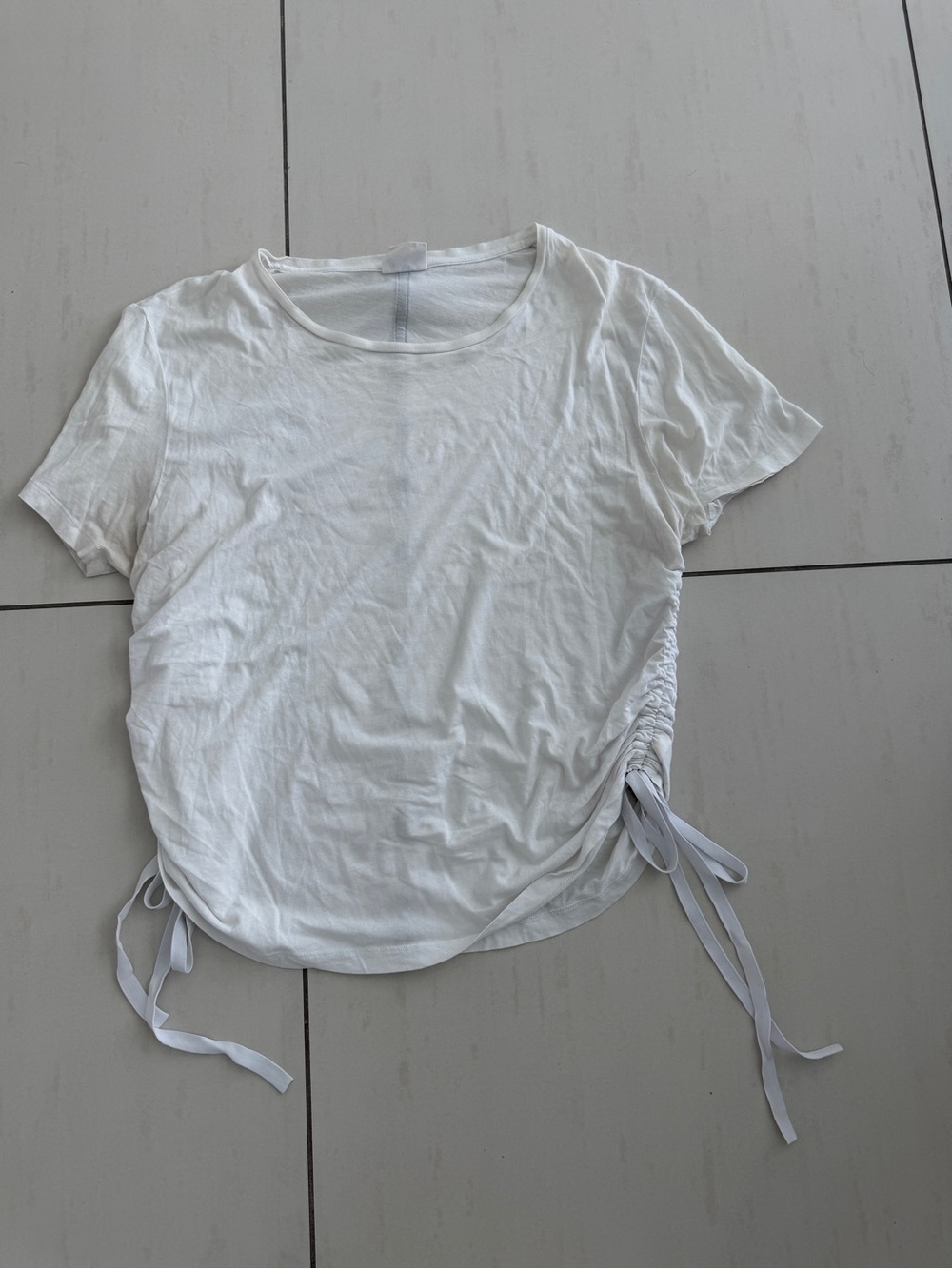 The Upside White Short Sleeve Ruched Side Tie Tee